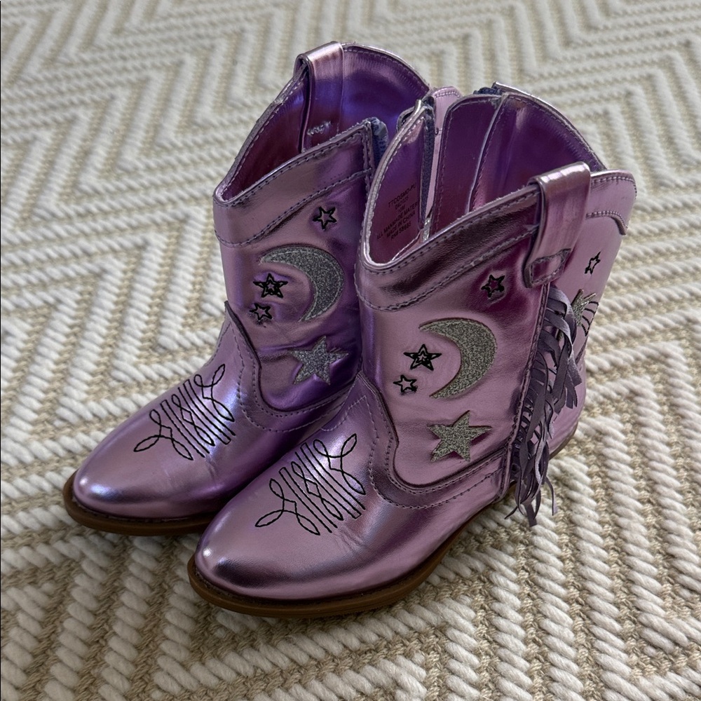 Tucker + Tate Shiny Purple Kids Boots with Silver Stars